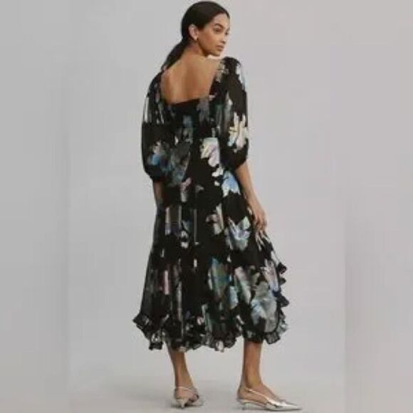 Anthropologie Hutch Puff-Sleeve Twist Iridescent Midi Dress/  XS - Picture 3 of 9